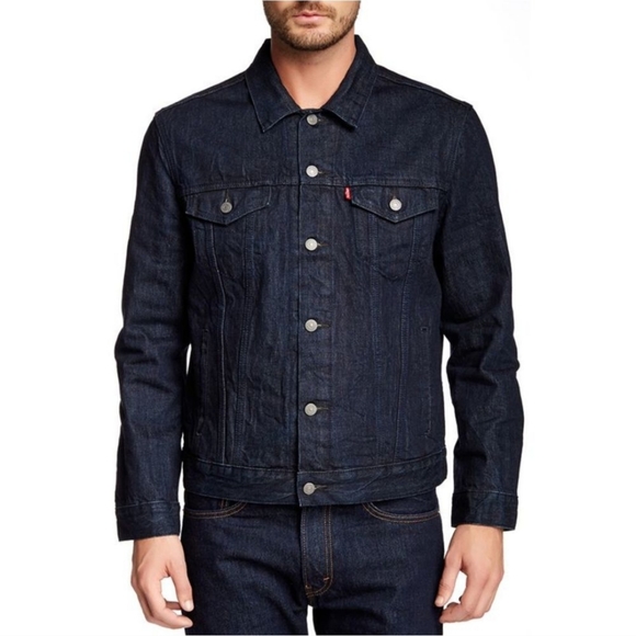 Levi's Jackets & Coats Levis Mens Denim Trucker Jean Jacket Cotton Front Pockets Dark Blue